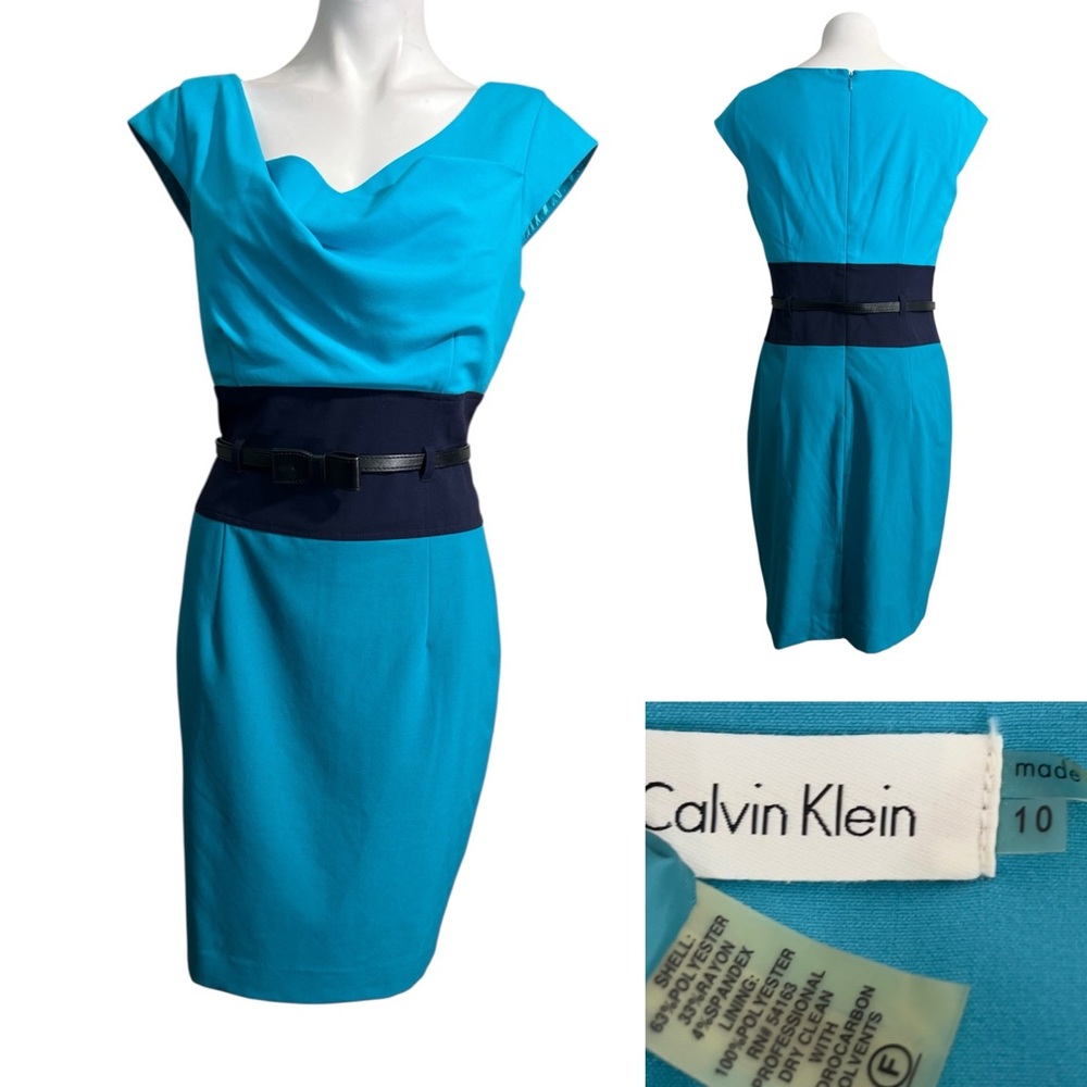 Calvin Klein dress sz 19 cap sleeve colorblock knee length shift office church